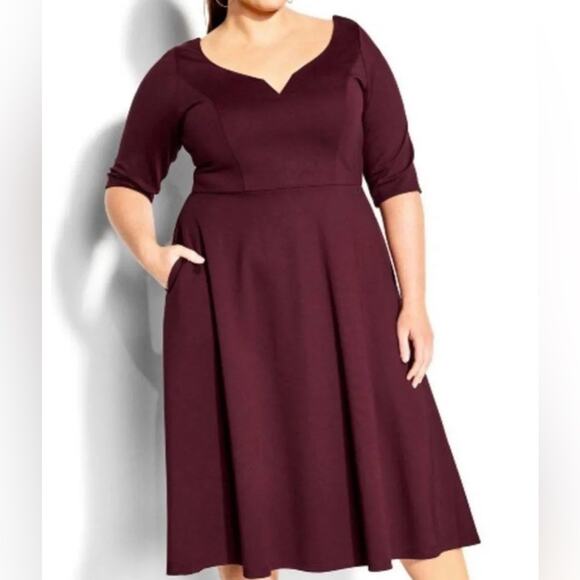 City chic Cute girl elbow sleeves dark ruby red midi dress new with tag size 12 - Picture 5 of 5